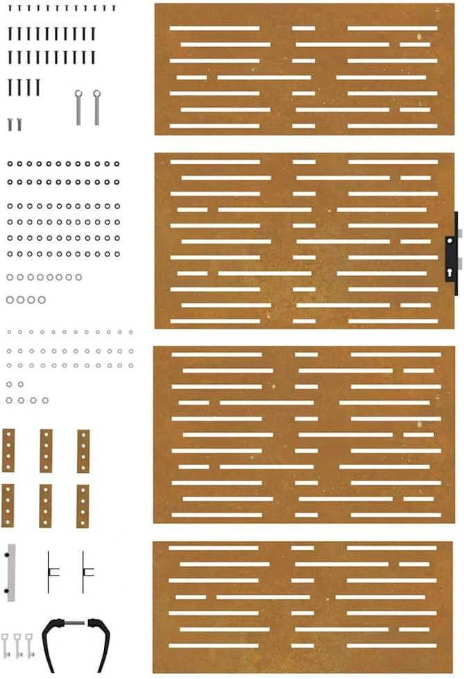 Sodo vartai, 85x175cm, corten plienas, kvadratų dizaino