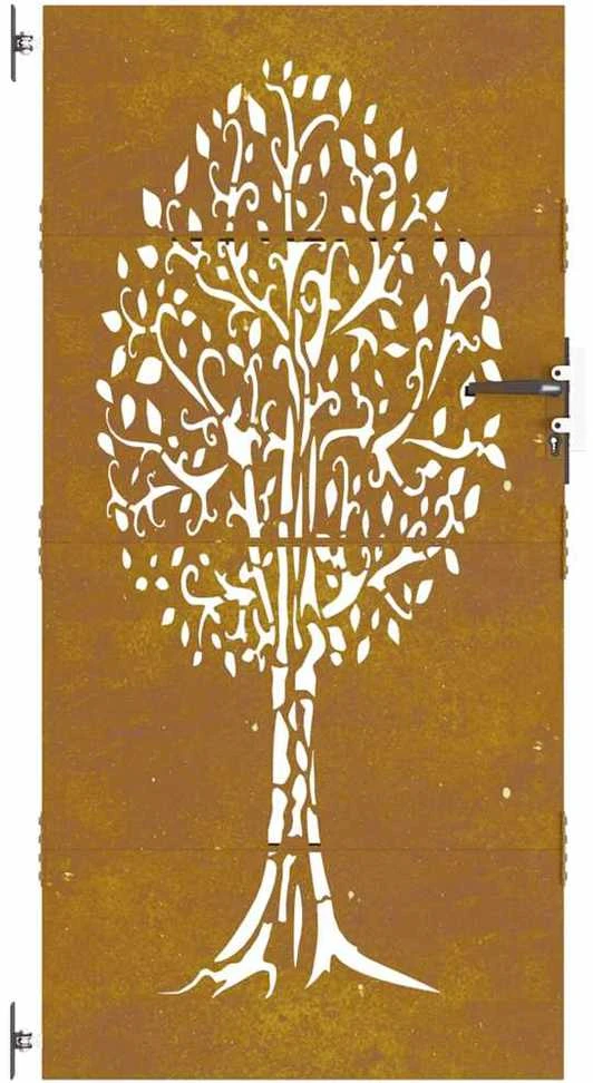 Sodo vartai, 85x175cm, corten plienas, medžio dizaino