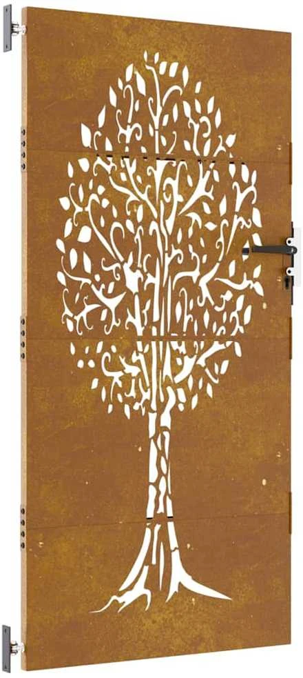 Sodo vartai, 85x175cm, corten plienas, medžio dizaino