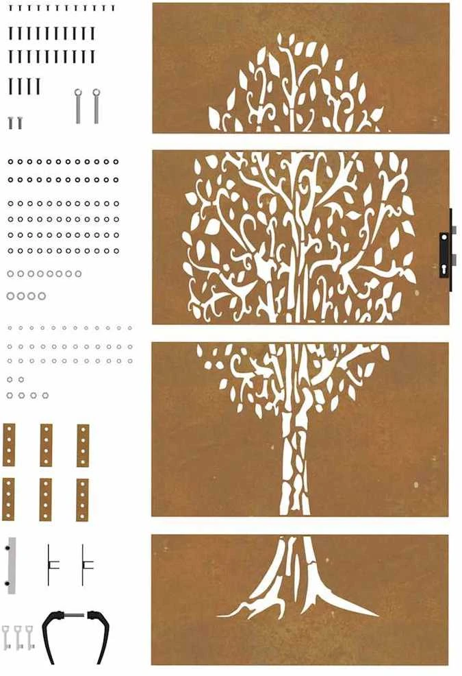 Sodo vartai, 85x175cm, corten plienas, medžio dizaino