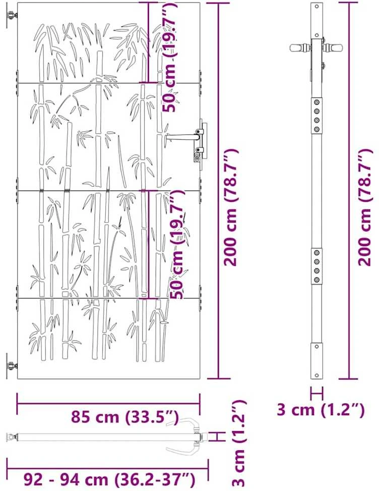 Sodo vartai, 85x200cm, corten plienas, bambuko dizaino