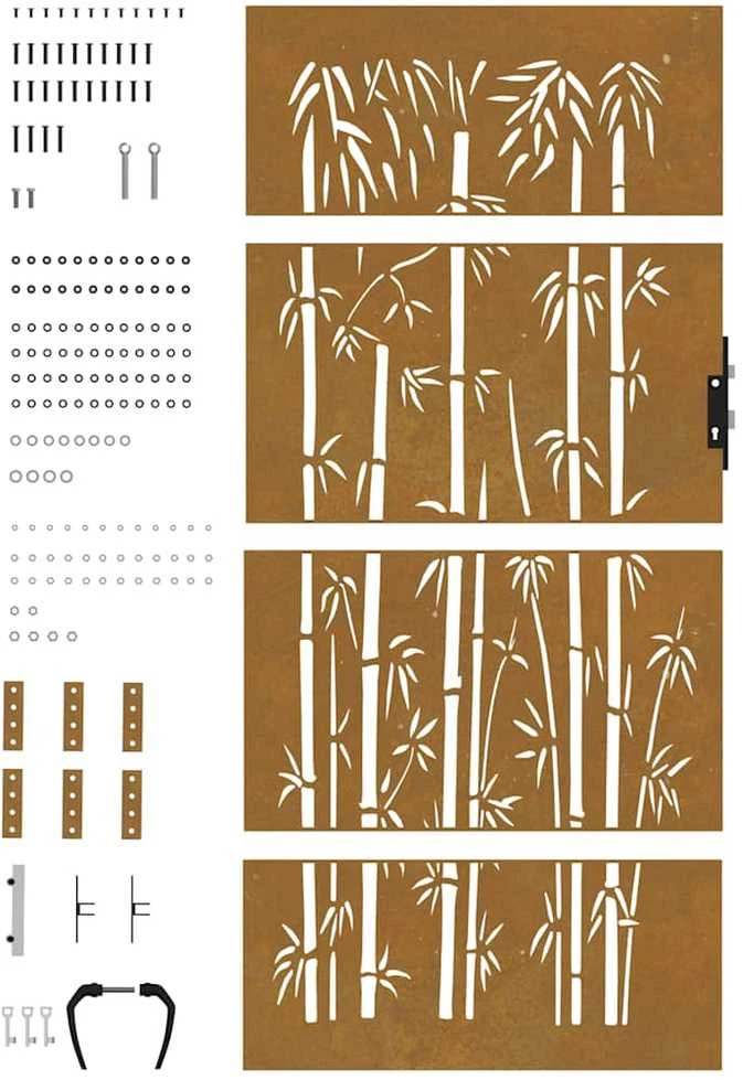 Sodo vartai, 85x200cm, corten plienas, bambuko dizaino