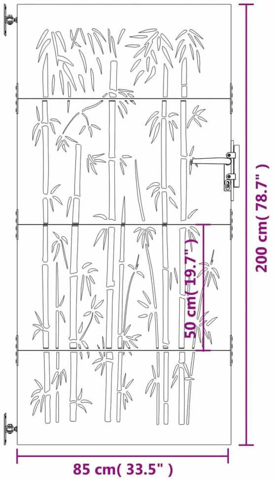 Sodo vartai, 85x200cm, corten plienas, bambuko dizaino
