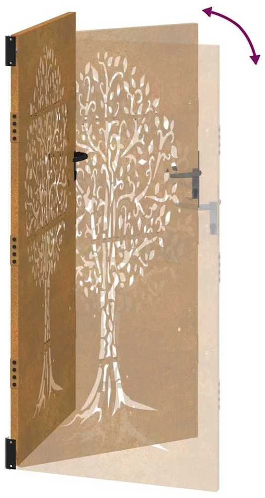 Sodo vartai, 85x200cm, corten plienas, medžio dizaino