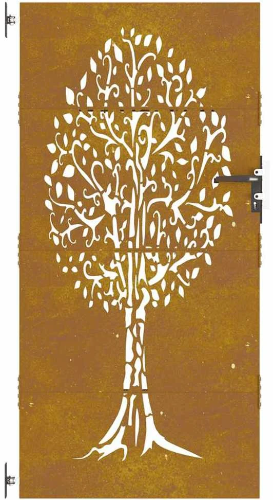 Sodo vartai, 85x200cm, corten plienas, medžio dizaino