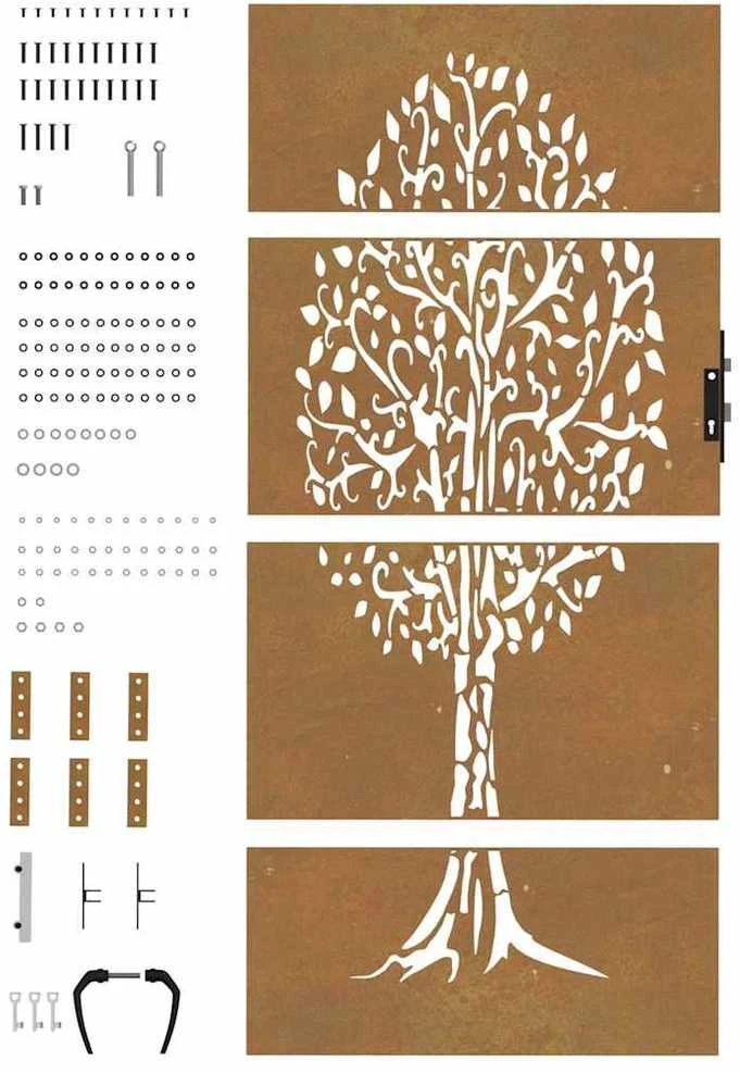 Sodo vartai, 85x200cm, corten plienas, medžio dizaino