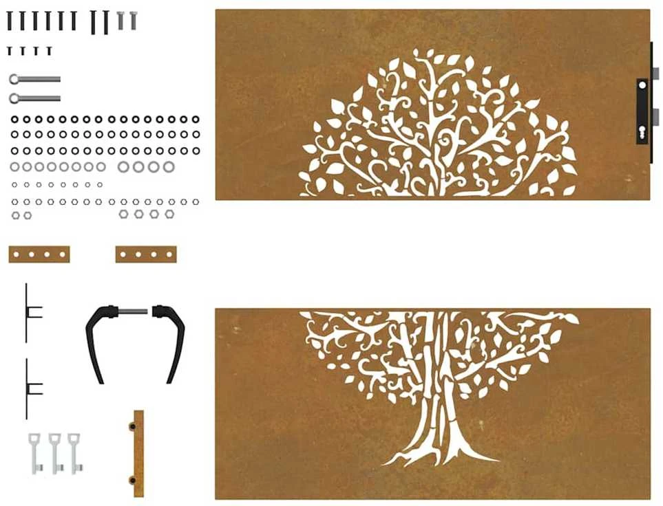 Sodo vartai, 85x75 cm, Corten plienas, medžio raštas