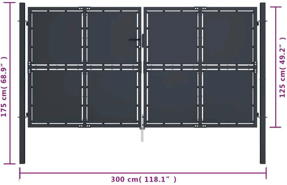 Sodo vartai, antracito spalvos, 300x125cm, plienas