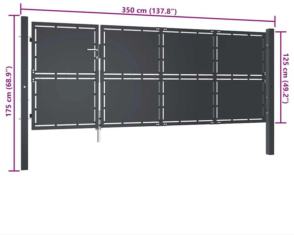 Sodo vartai, antracito spalvos, 350x125cm, plienas
