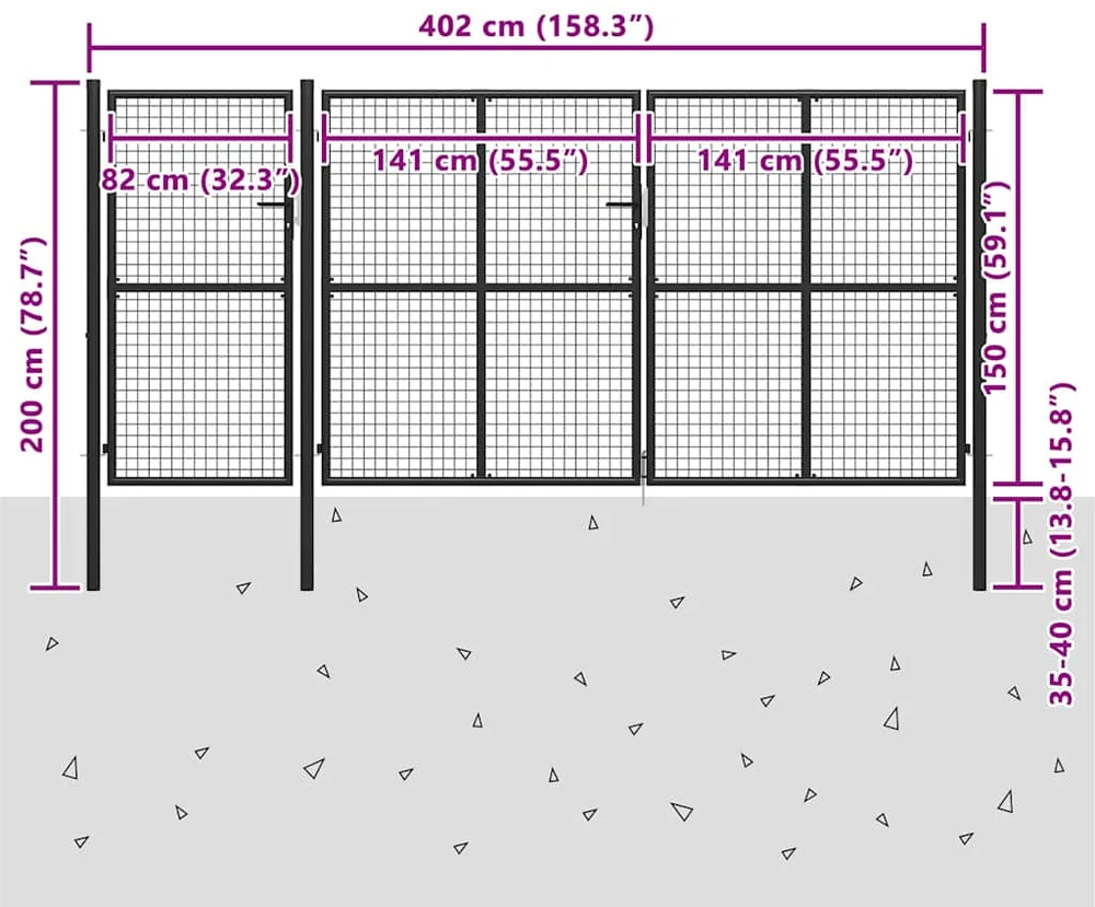 Sodo vartai, antracito spalvos, 400x150cm, plienas
