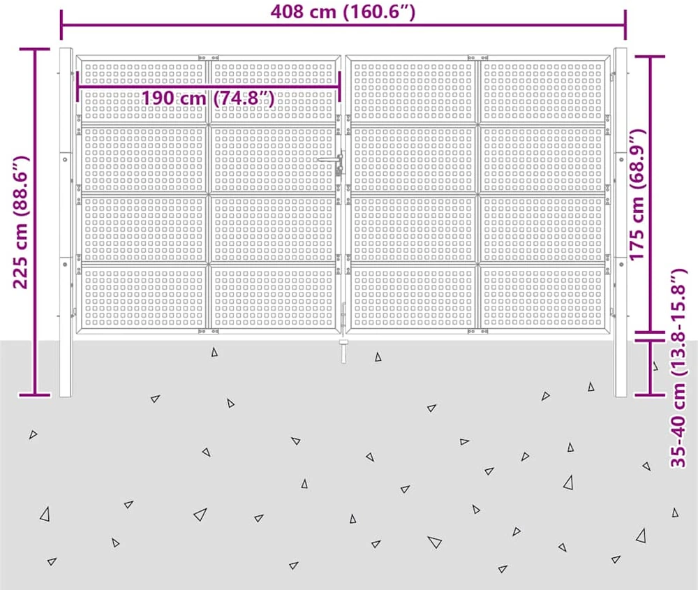 Sodo vartai, antracito spalvos, 400x175cm, plienas