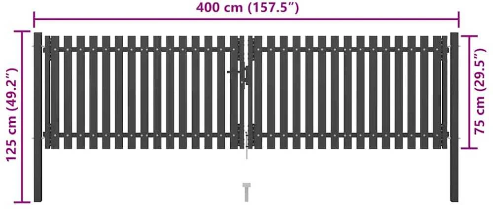 Sodo vartai, antracito spalvos, 4x1,25m, plienas