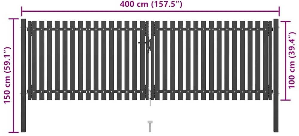Sodo vartai, antracito spalvos, 4x1,5m, plienas