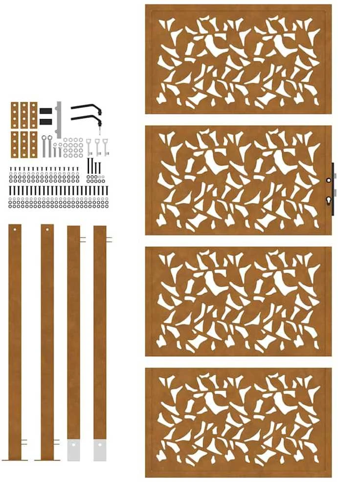 Sodo vartai, 100x200 cm, atsparūs oro sąlygoms, plieniniai, lapo raštas