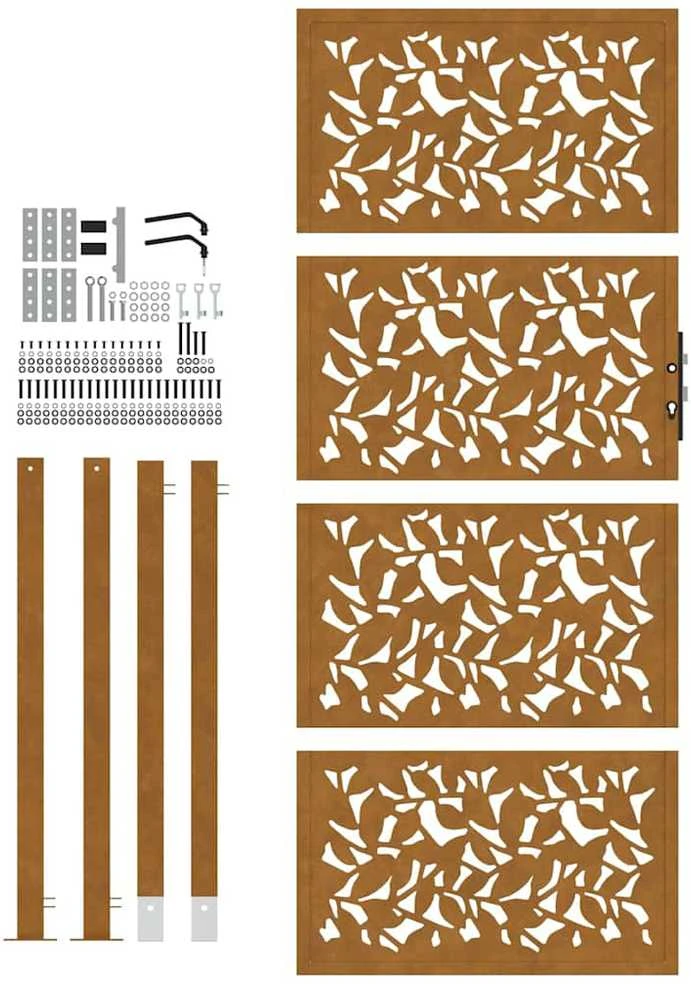 Sodo vartai, 100x200 cm, atsparūs oro sąlygoms, plieniniai, lapo raštas