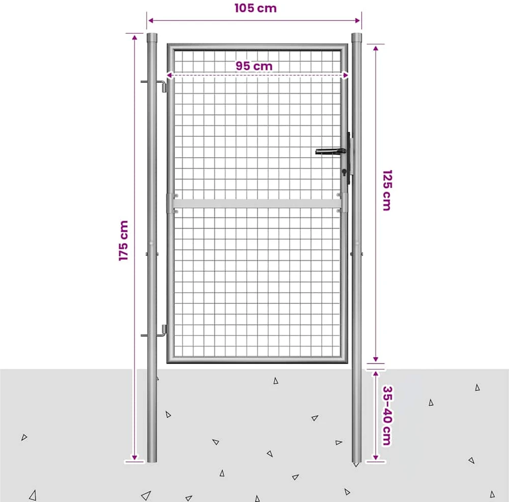 Sodo vartai, sidabrinės sp., 105x175cm, galvanizuotas plienas