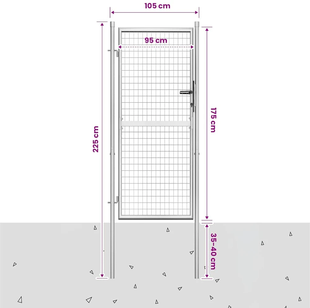 Sodo vartai, sidabrinės sp., 105x225cm, galvanizuotas plienas