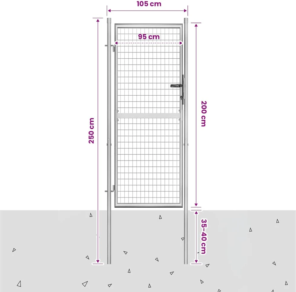 Sodo vartai, sidabrinės sp., 105x250cm, galvanizuotas plienas