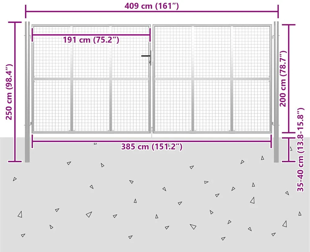 Sodo vartai, sidabrinės sp., 415x250cm, galvanizuotas plienas