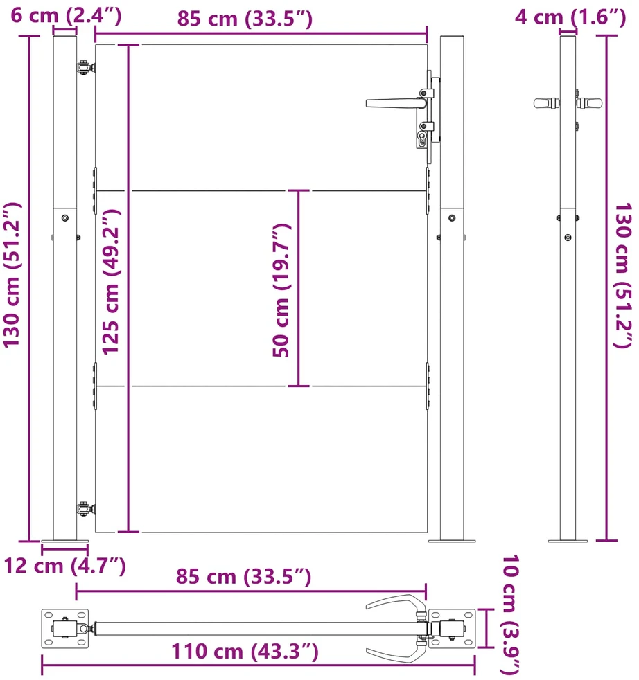 Sodo vartai Juoda 105 x 130 cm Milteliniu būdu dengtas plienas