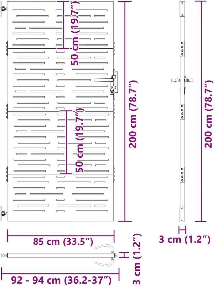 Sodo vartai 85 x 200 cm Juoda Užrakintas