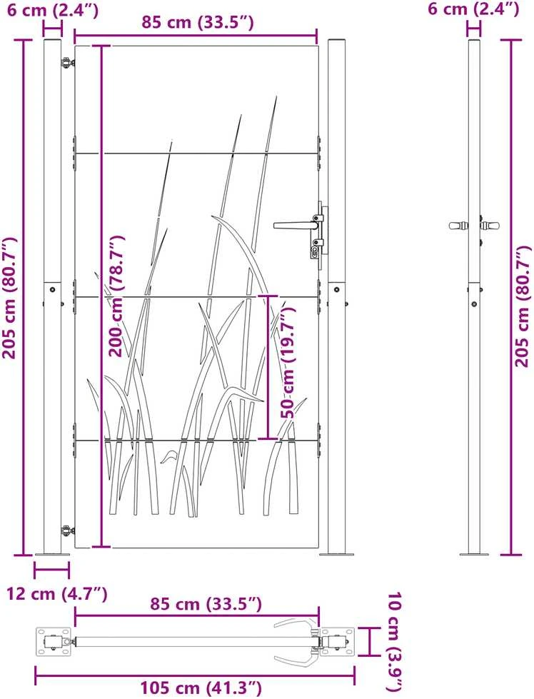 Sodo vartai 110 x 205 cm Juoda Užrakintas