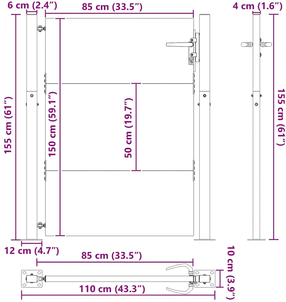Sodo vartai Juoda 110 x 155 cm Milteliniu būdu dengtas plienas