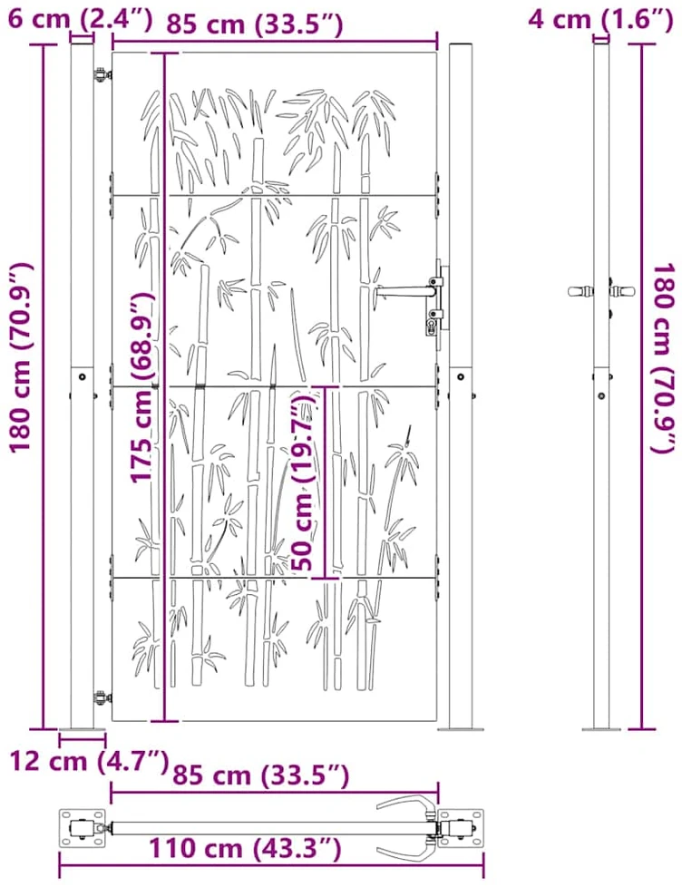 Sodo vartai Juoda 110 x 180 cm Milteliniu būdu dengtas plienas