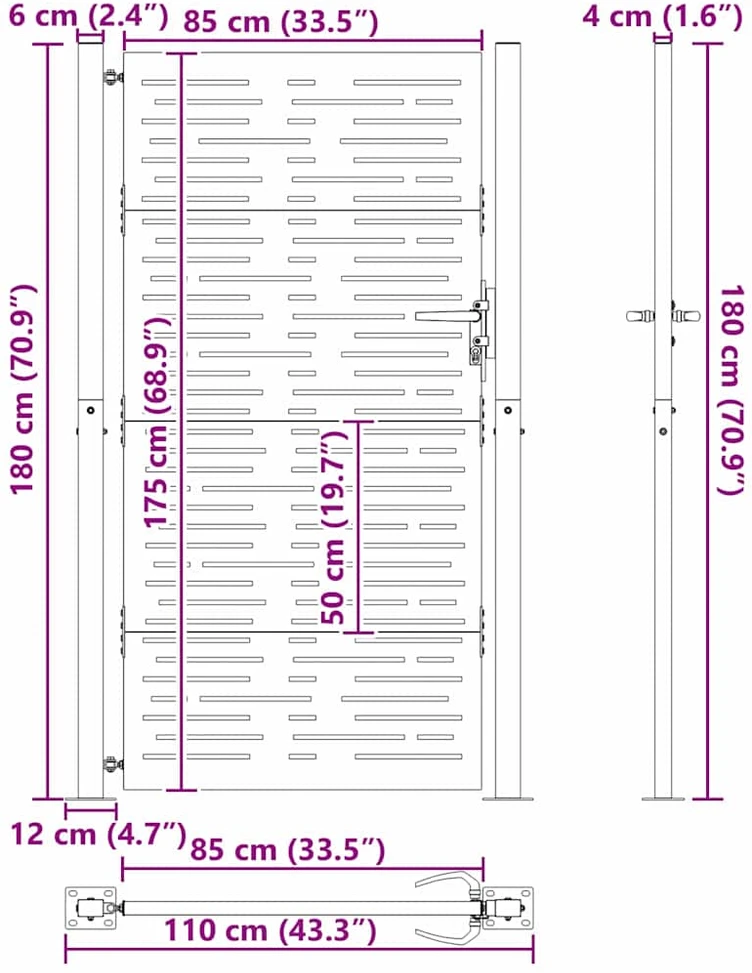 Sodo vartai Juoda 110 x 180 cm Milteliniu būdu dengtas plienas