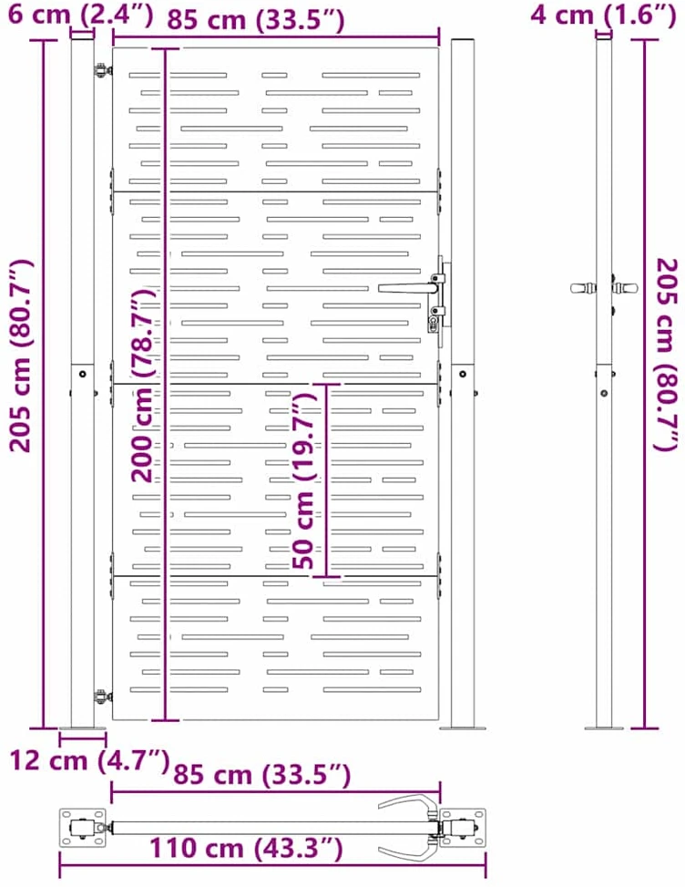Sodo vartai Juoda 110 x 205 cm Milteliniu būdu dengtas plienas