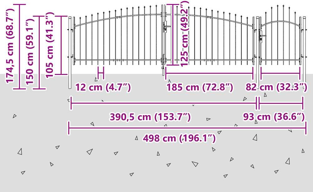 Sodo vartai WOERDEN 125 x 500 cm Plienas Pilka Užrakintas