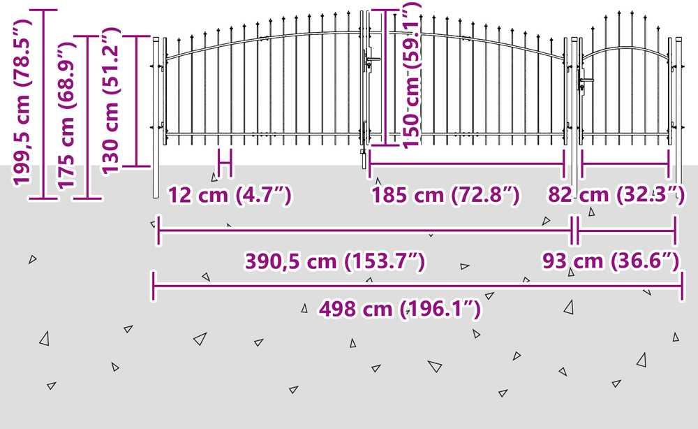 Sodo vartai WOERDEN 150 x 500 cm Plienas Pilka Užrakintas