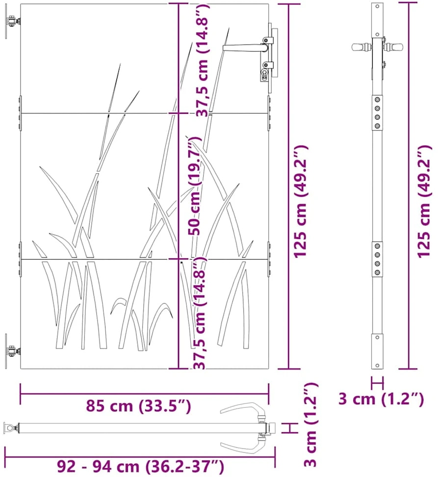 Sodo vartai Juoda 85 x 125 cm Milteliniu būdu padengtas plienas