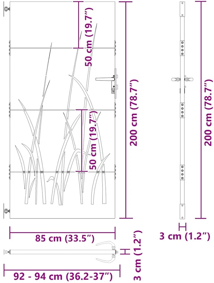 Sodo vartai Juoda 85 x 200 cm Milteliniu būdu padengtas plienas