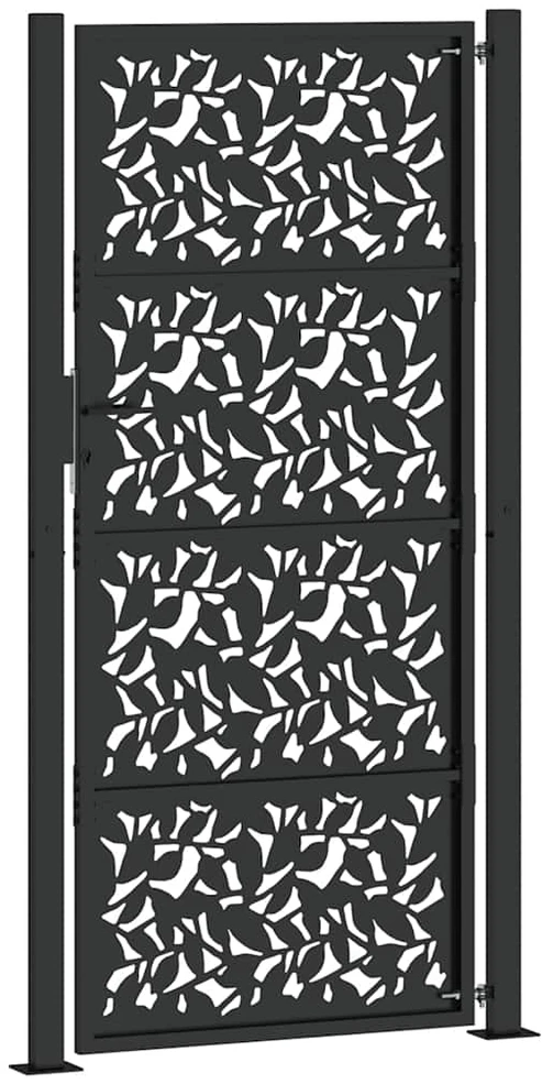 Sodo vartai, juodi, 100x200 cm, plieniniai, lapo raštas