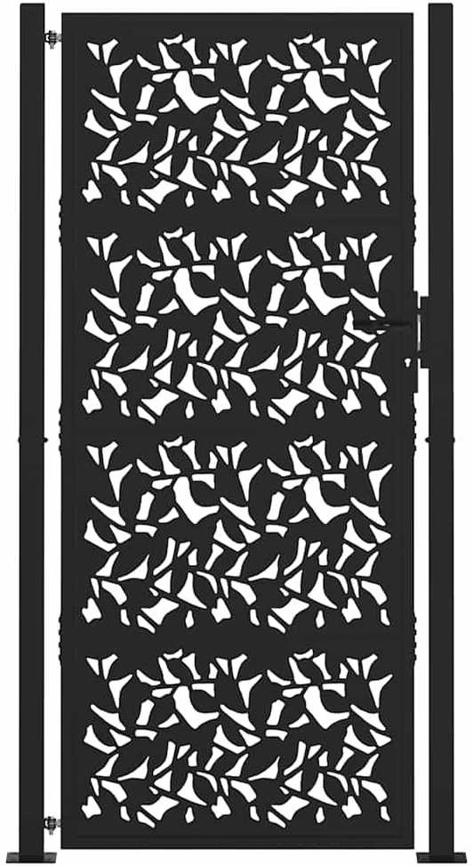 Sodo vartai, juodi, 100x200 cm, plieniniai, lapo raštas