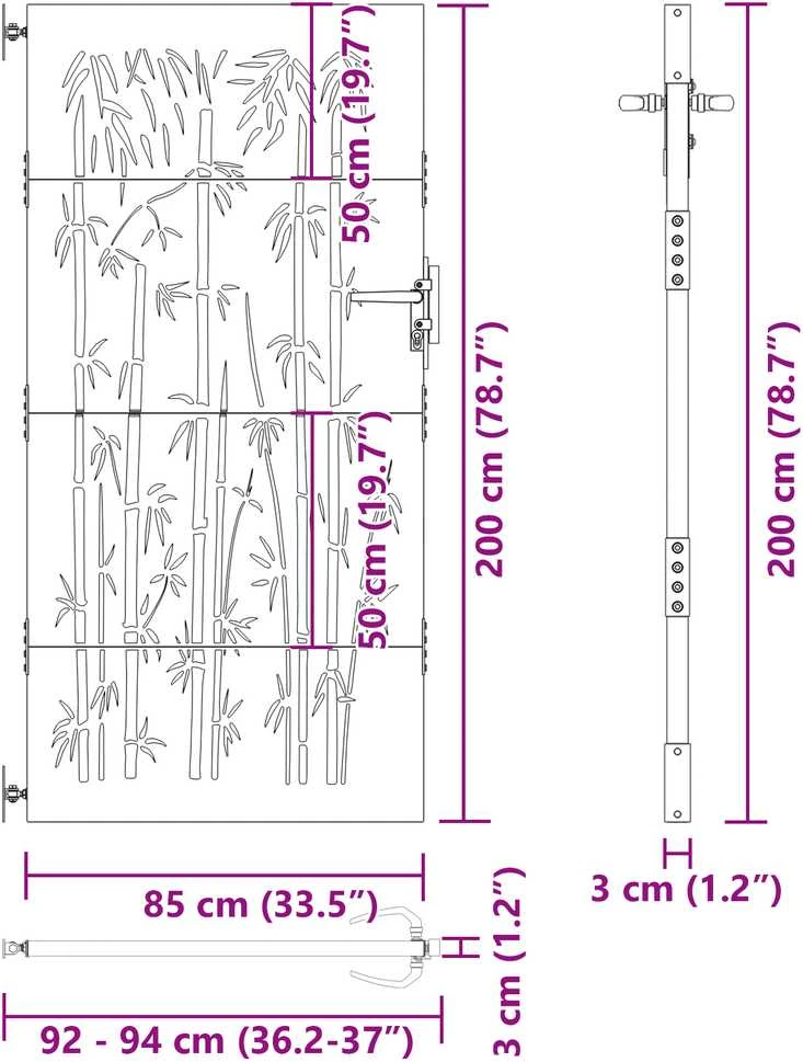 Sodo vartai 85 x 200 cm Juoda Užrakintas