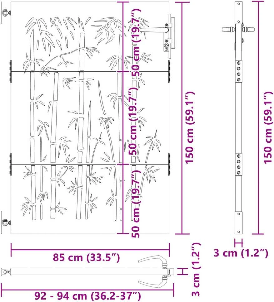 Sodo vartai 85 x 150 cm Juoda Užrakintas