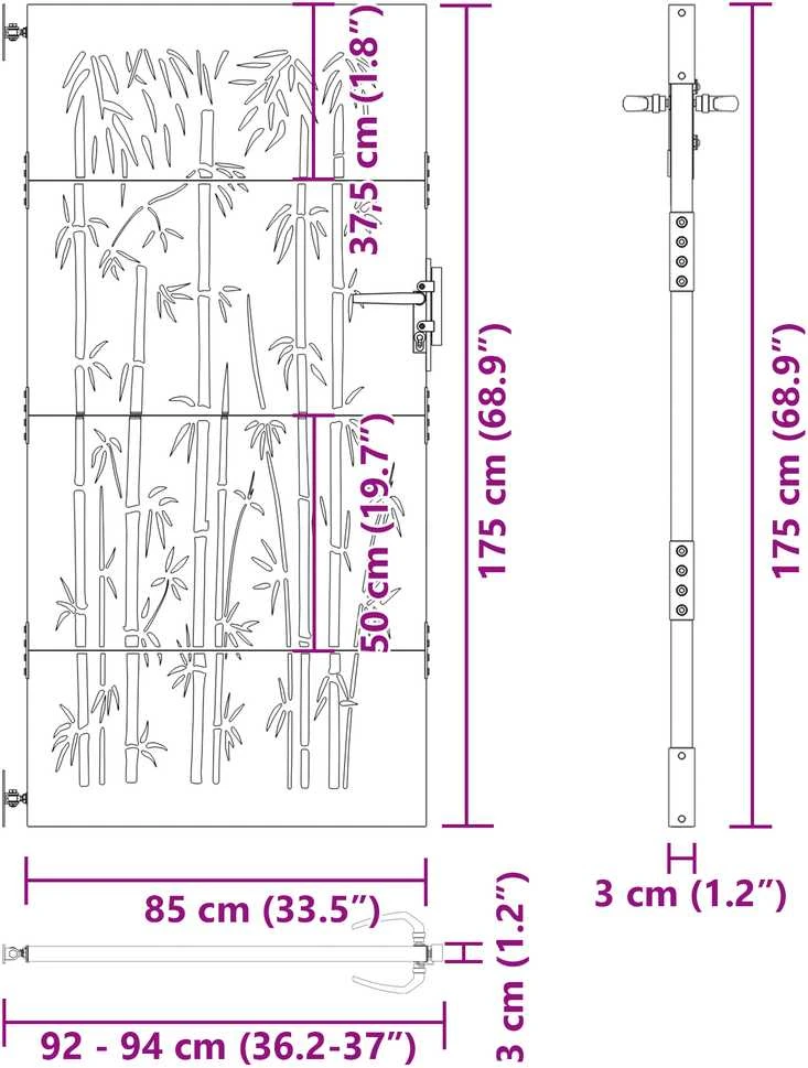 Sodo vartai 85 x 175 cm Juoda Užrakintas