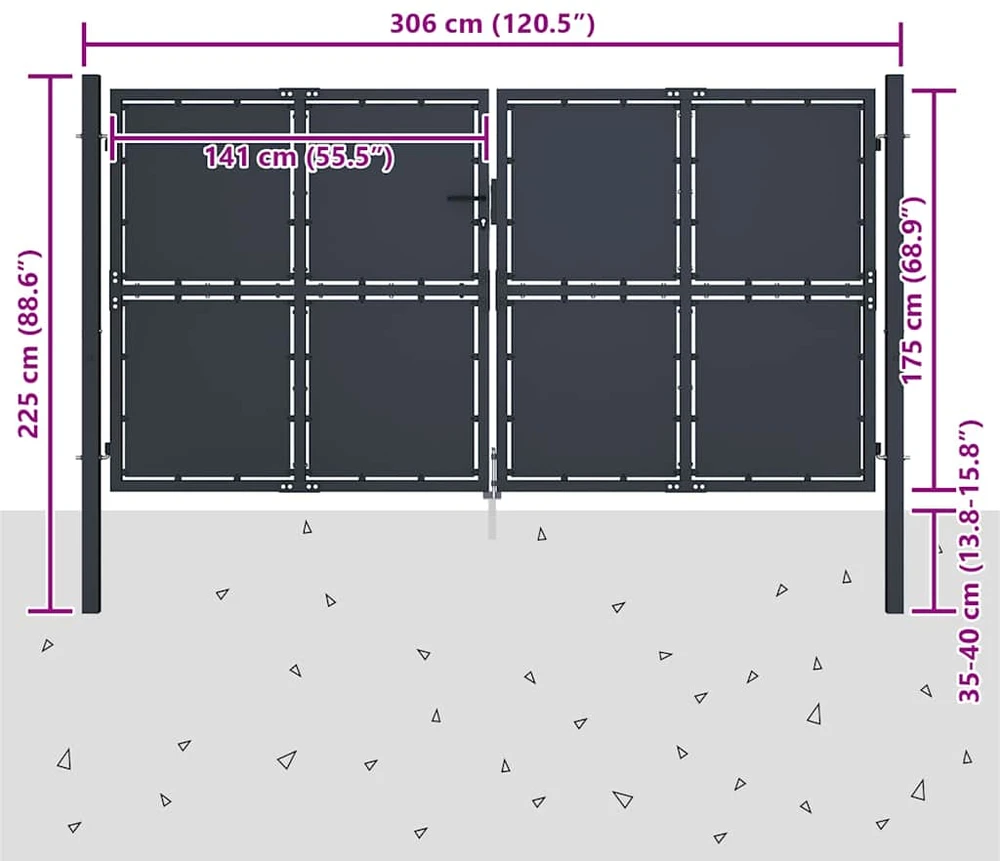 Sodo vartai, antracito spalvos, 300x175cm, plienas