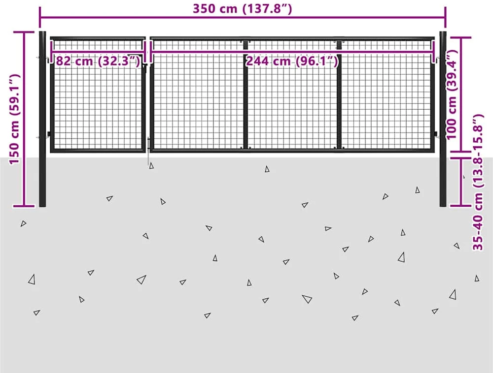 Sodo vartai, antracito spalvos, 350x100cm, plienas