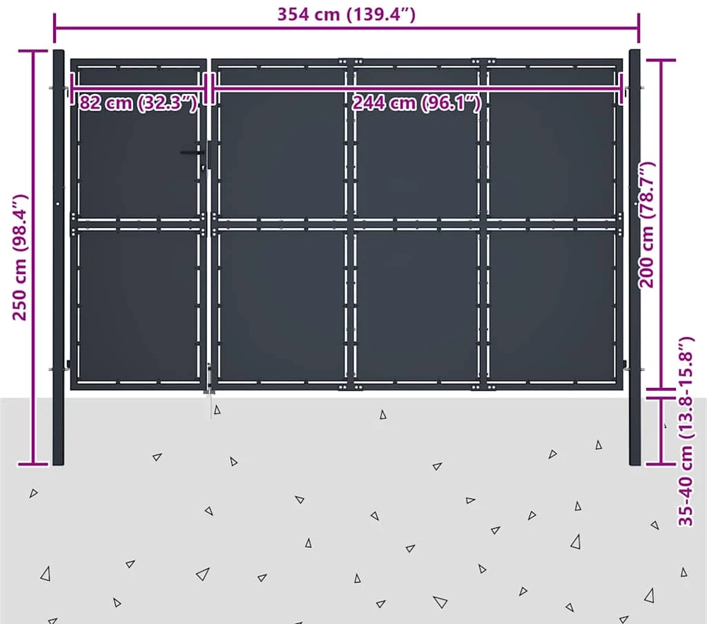 Sodo vartai, antracito spalvos, 350x200cm, plienas