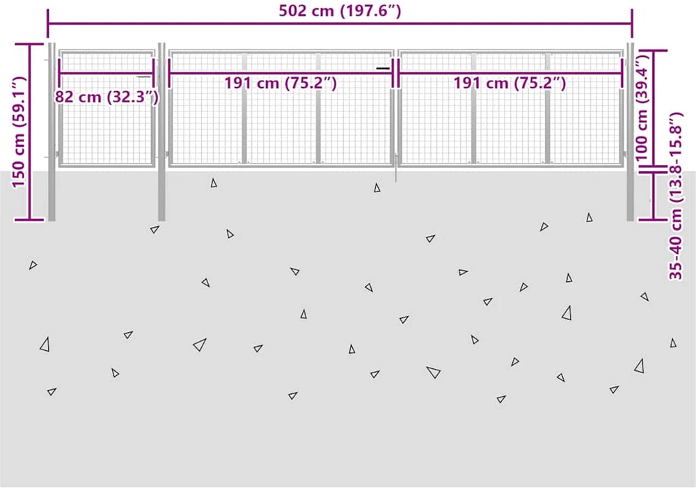 Sodo vartai, sidabrinės spalvos, 500x100cm, plienas