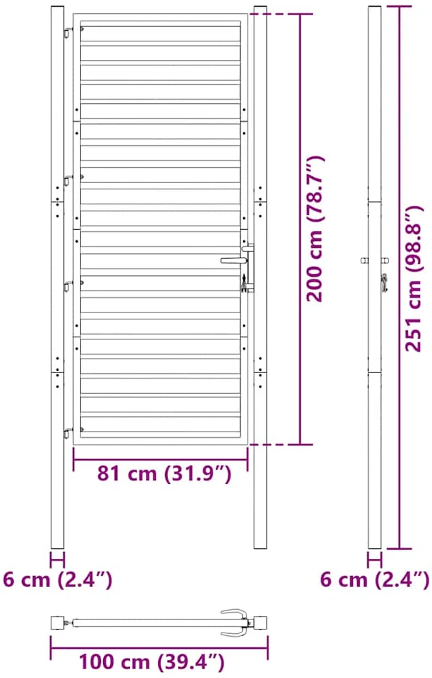 Sodo vartai, rakinami, juodi, 100x200 cm, aliuminis