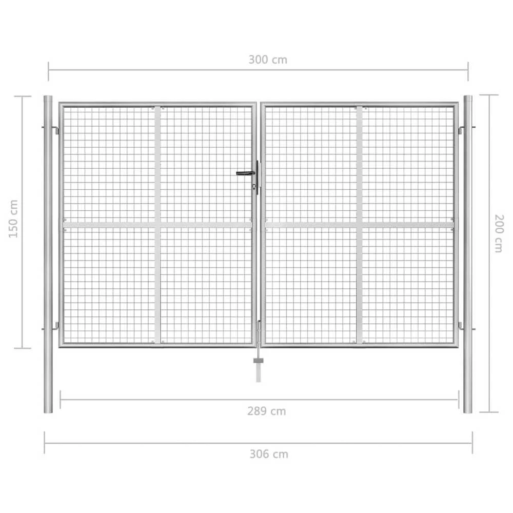 Sodo vartai, sidabrinės sp., 306x200cm, galvanizuotas plienas