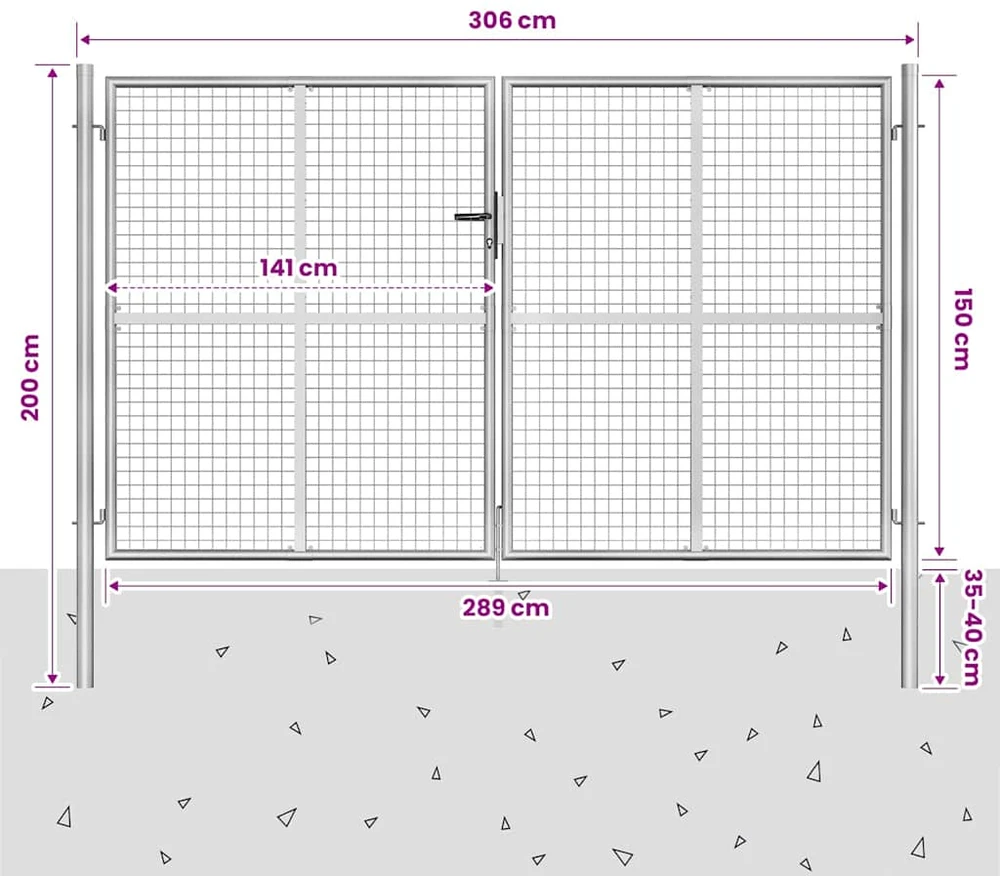 Sodo vartai, sidabrinės sp., 306x200cm, galvanizuotas plienas