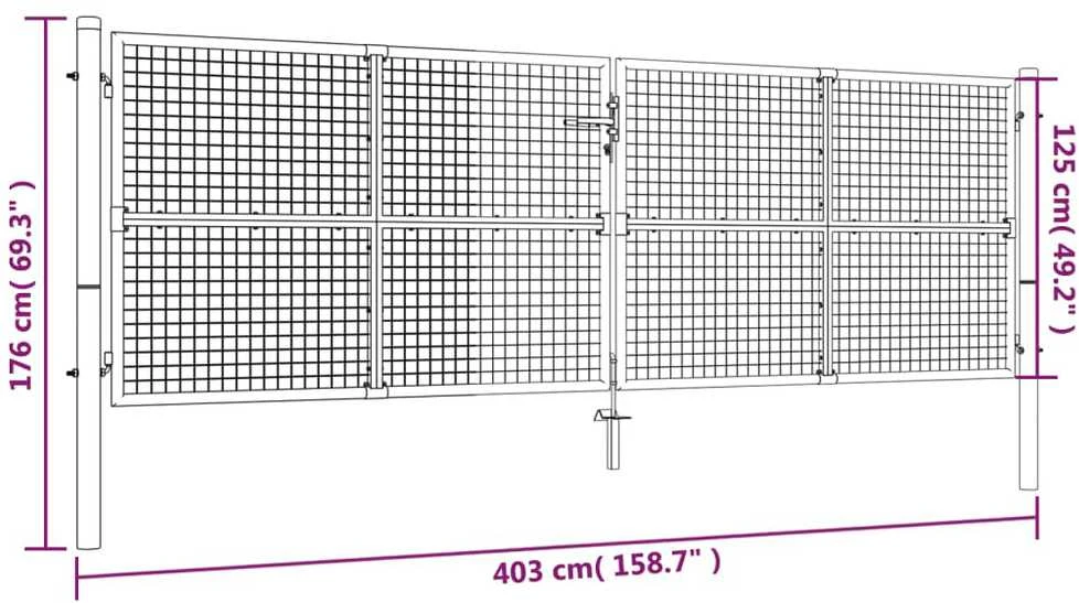 Sodo vartai, sidabrinės sp., 415x175cm, galvanizuotas plienas