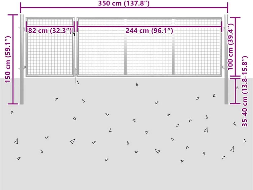 Sodo vartai, sidabrinės spalvos, 350x100cm, plienas