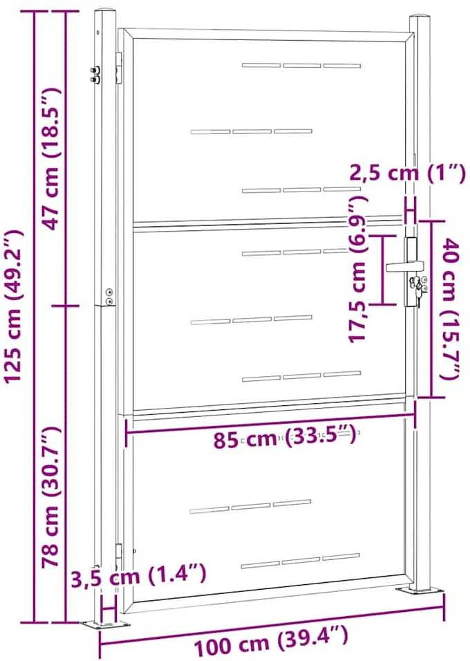 Sodo vartai 85 x 120 cm Nerūdijantis plienas Užrakintas