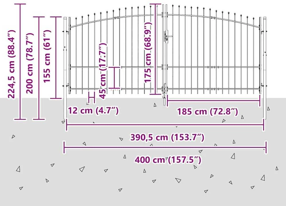 Dviejų durų vartai WOERDEN 400 x 224,5 cm Plienas Užrakintas